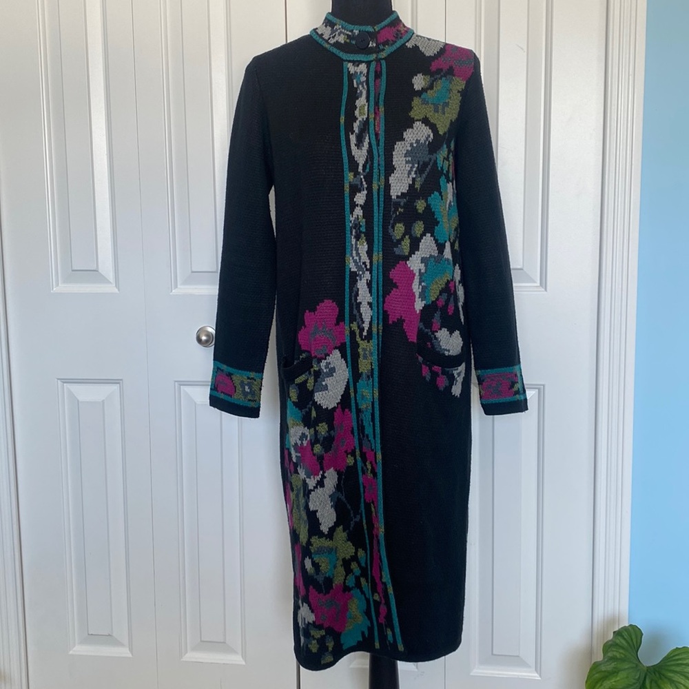 Beautiful Rare J.Jill XS Long Woven Floral Knit Cardigan With Snap Buttons